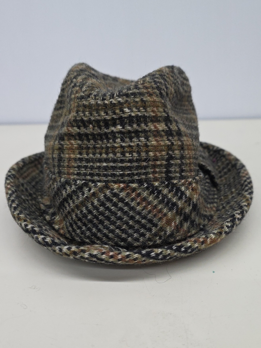 Vintage 40s/60s May Company Plaid Wool Fedora Hat in Brown and Black